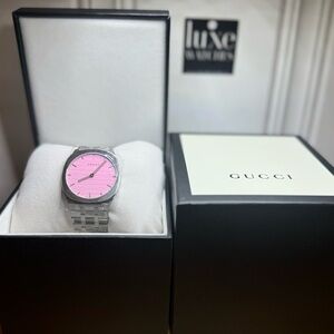 Gucci Silver Watch with Vibrant Pink Face